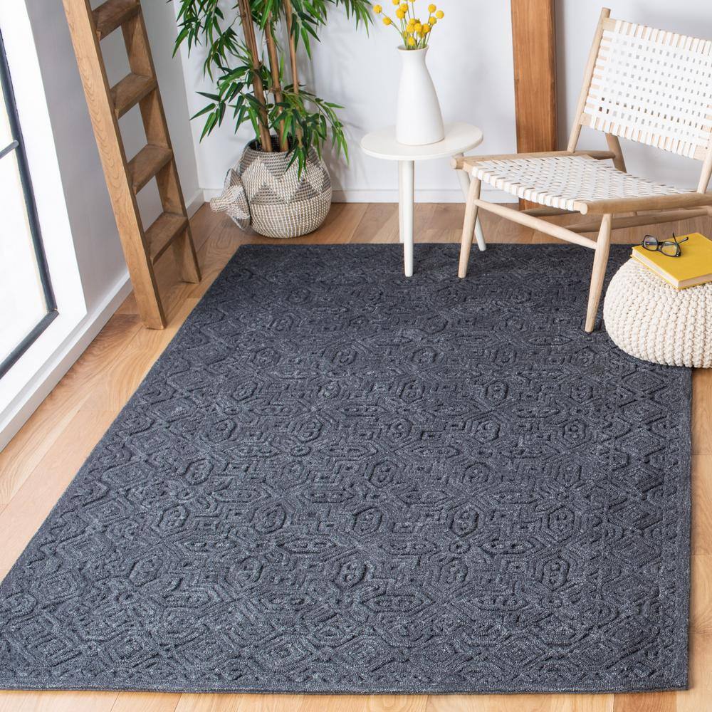 Gray Geometric Tufted Wool 6' x 9' Handmade Area Rug