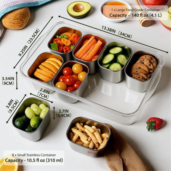 Numhew 1-Set 8-Compartment Stainless Steel Divided Food Storage