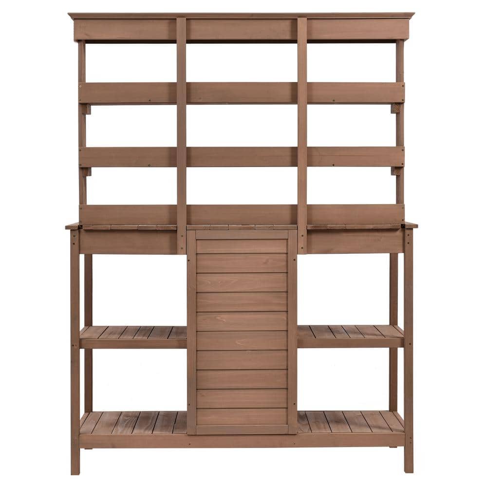 19.7 in. W x 66 in. H Brown Outdoor Farmhouse Wooden Potting Bench Table, G