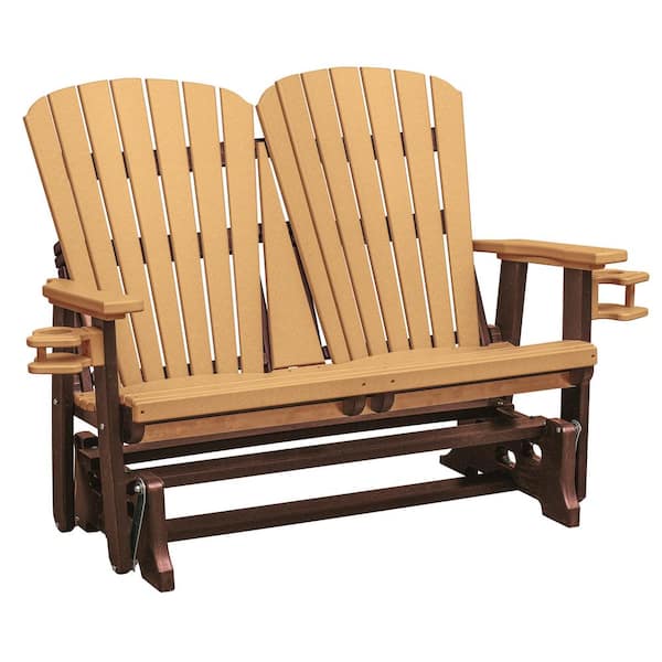 American Furniture Classics Adirondack Series 52 in. 2-Person Tudor Brown Frame High Density Plastic Outdoor Glider with Cedar Seats and Backs