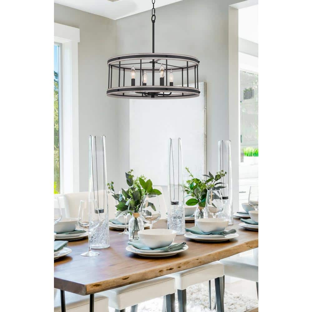 Brynn 21" Black and White Ash Drum Chandelier
