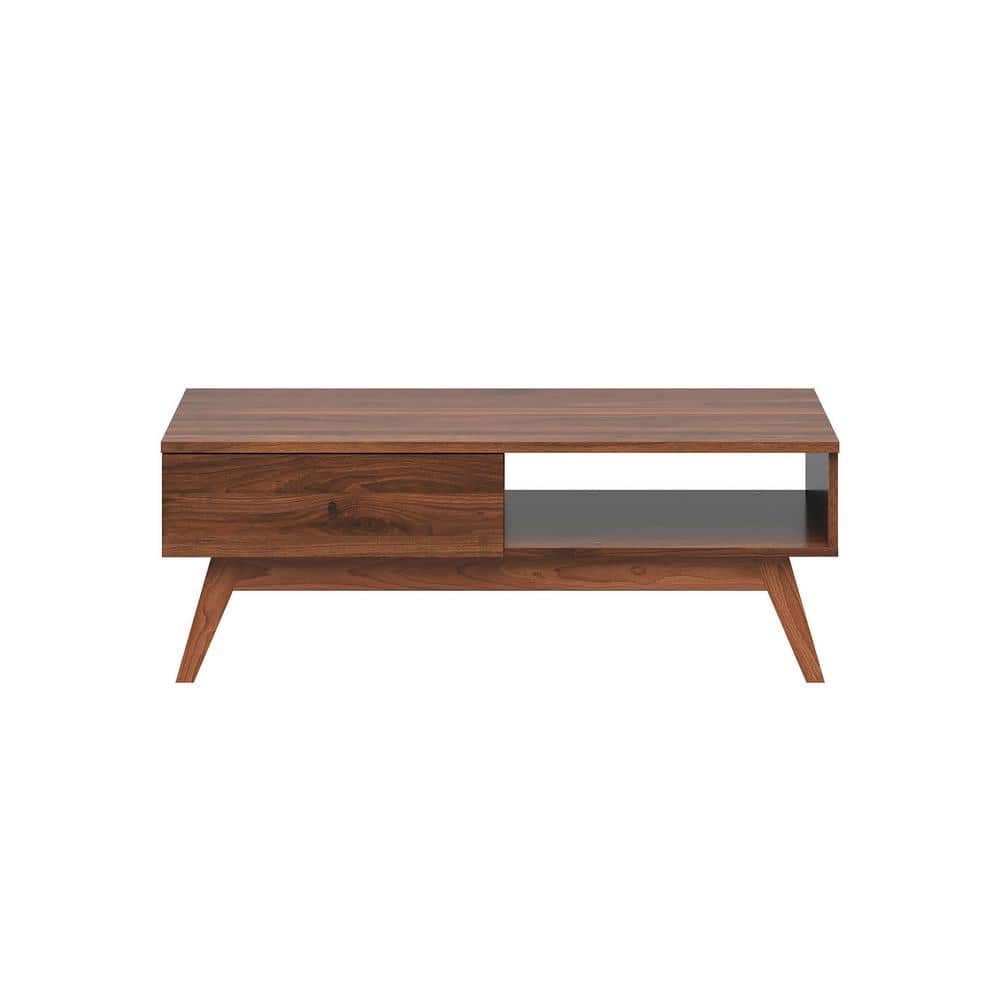 Walnut Brown Mid-Century Modern Rectangular Coffee Table with Storage