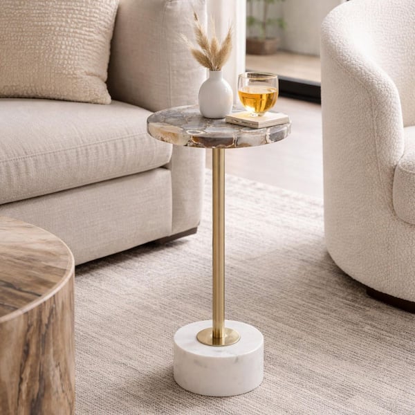 Aurelia 10 in. Clear Round Agate End Table