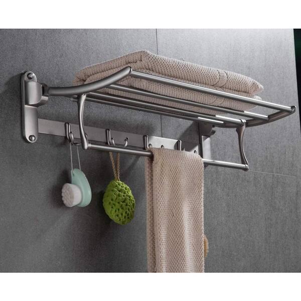 Dyiom Bathroom Rack With Foldable Towel Rack And Hook Wall Mounted