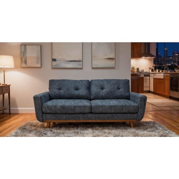 Farrah 67.7 in. Chenille Upholstery Rectangle Square Arm Sofa in Blue Gray with Tufted