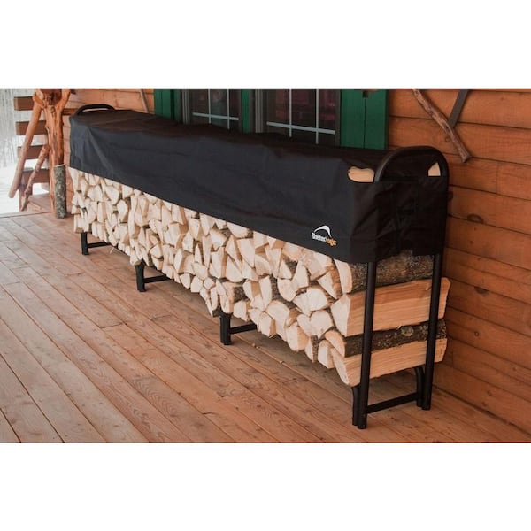 12 ft. D x 3 ft. H x 1 ft. W Firewood Rack with Black Powder-Coated Finish and 2-Way Adjustable Polyester Cover