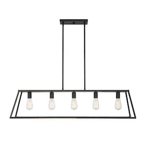 45 in. W x 10.5 in. H 5-Light Classic Bronze Linear Chandelier with Metal Frame