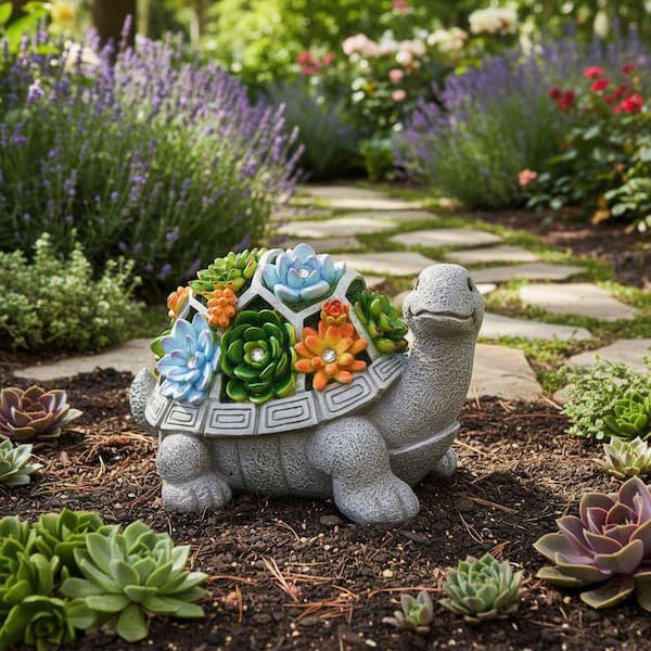 Gray Turtle series solar garden outdoor turtle statue with 7 LED