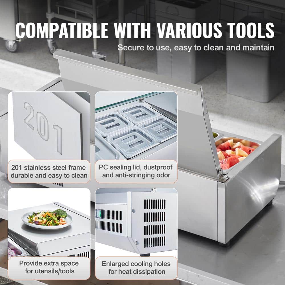 51'' Stainless Steel Refrigerated Condiment Prep Station with Glass Guard