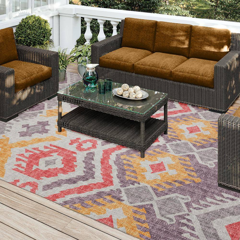 Ultra-Soft Chenille Geometric 10' x 14' Purple Area Rug with Non-Skid Backing