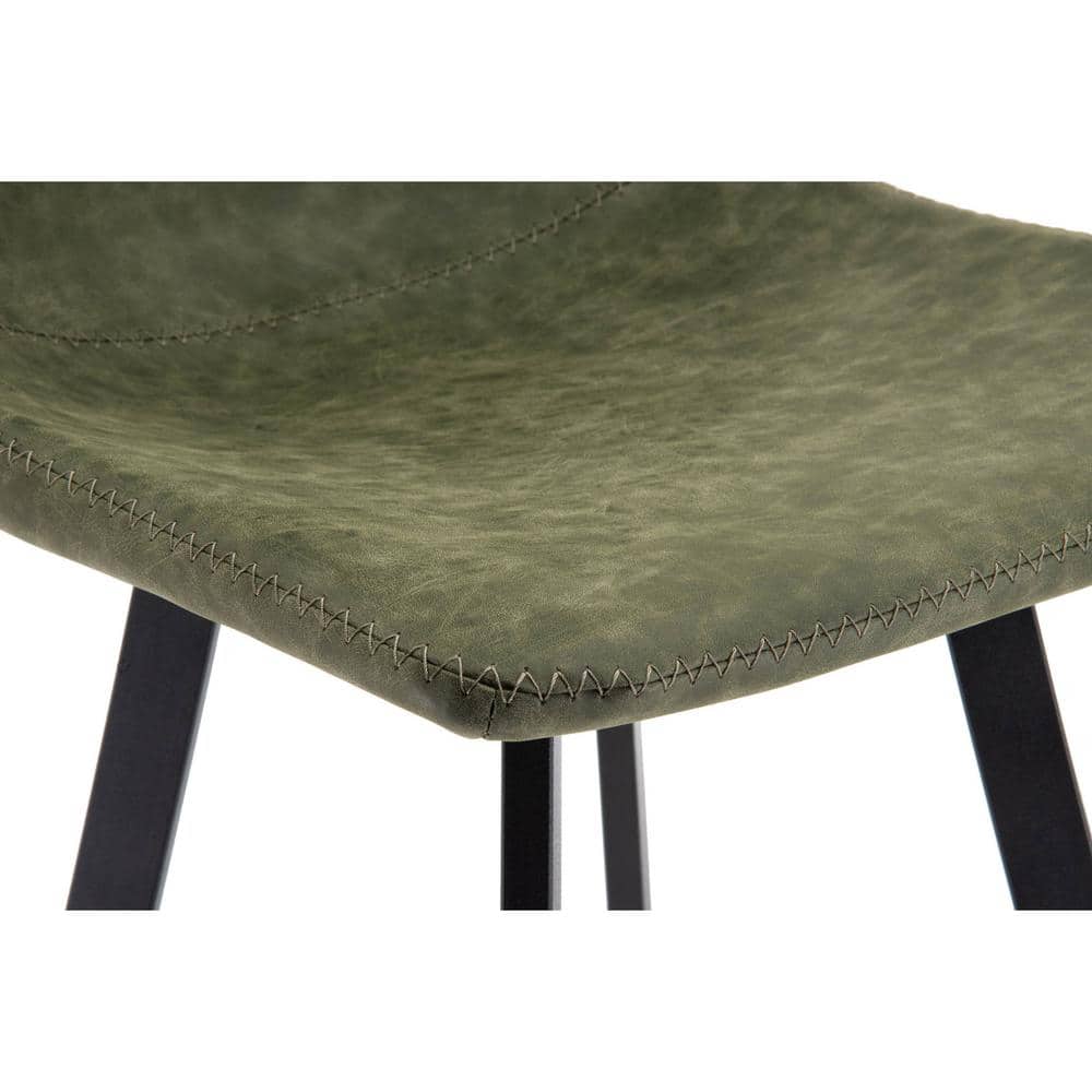 Elland Olive Green Leather Bar Stool with Iron Legs
