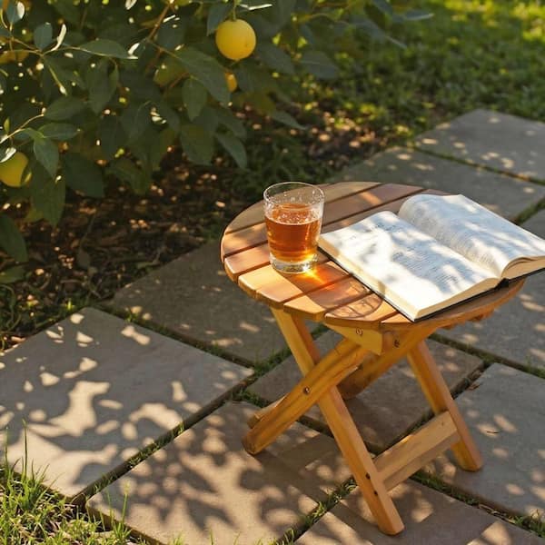 Shine Company 19in. Oak Adirondack Outdoor Round Folding Acacia