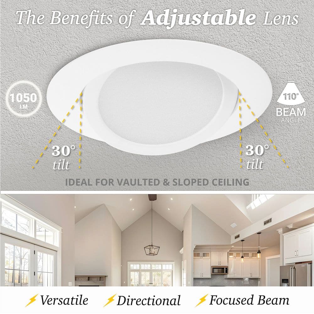 White Adjustable 6'' Aluminum LED Recessed Lighting Kit