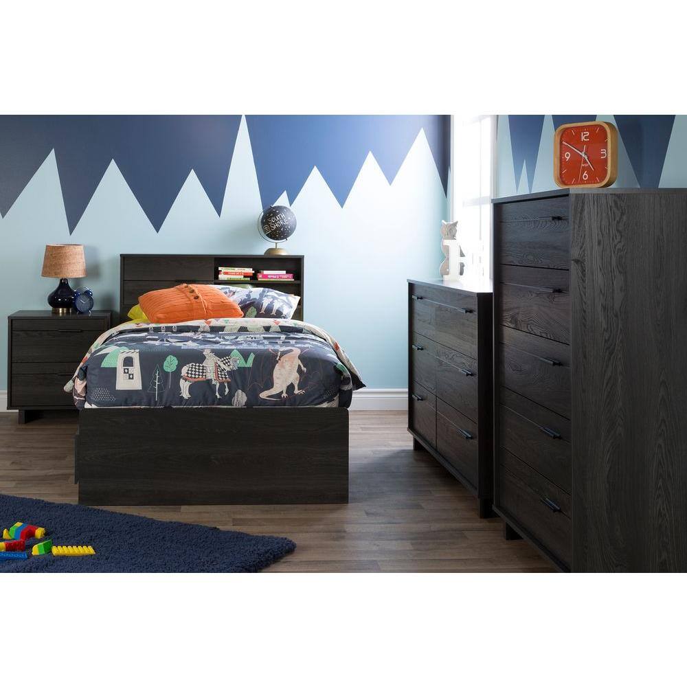 Gray Oak Twin Wood Headboard with Storage
