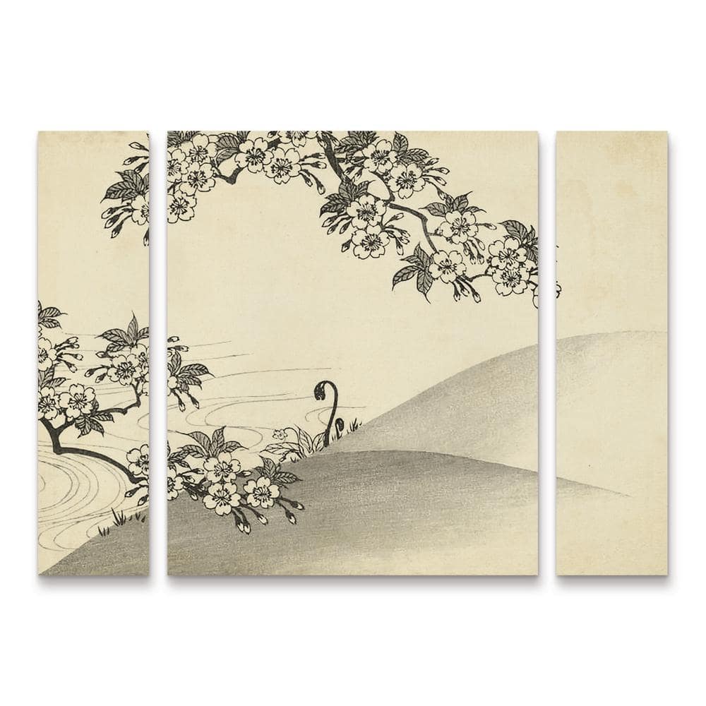 36" Black and White Japanese Cherry Blossom Canvas Print Set