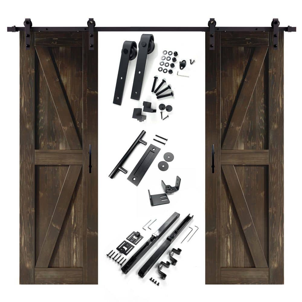 30 in. x 84 in. K-Frame Ebony Double Pine Wood Interior Sliding Barn Door with Hardware Kit Non-Bypass price history on PriceWatchPro
