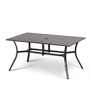 59 in. x 38 in. Brown Rectangle Metal Outdoor Dining Table with Adjustable Umbrella Hole