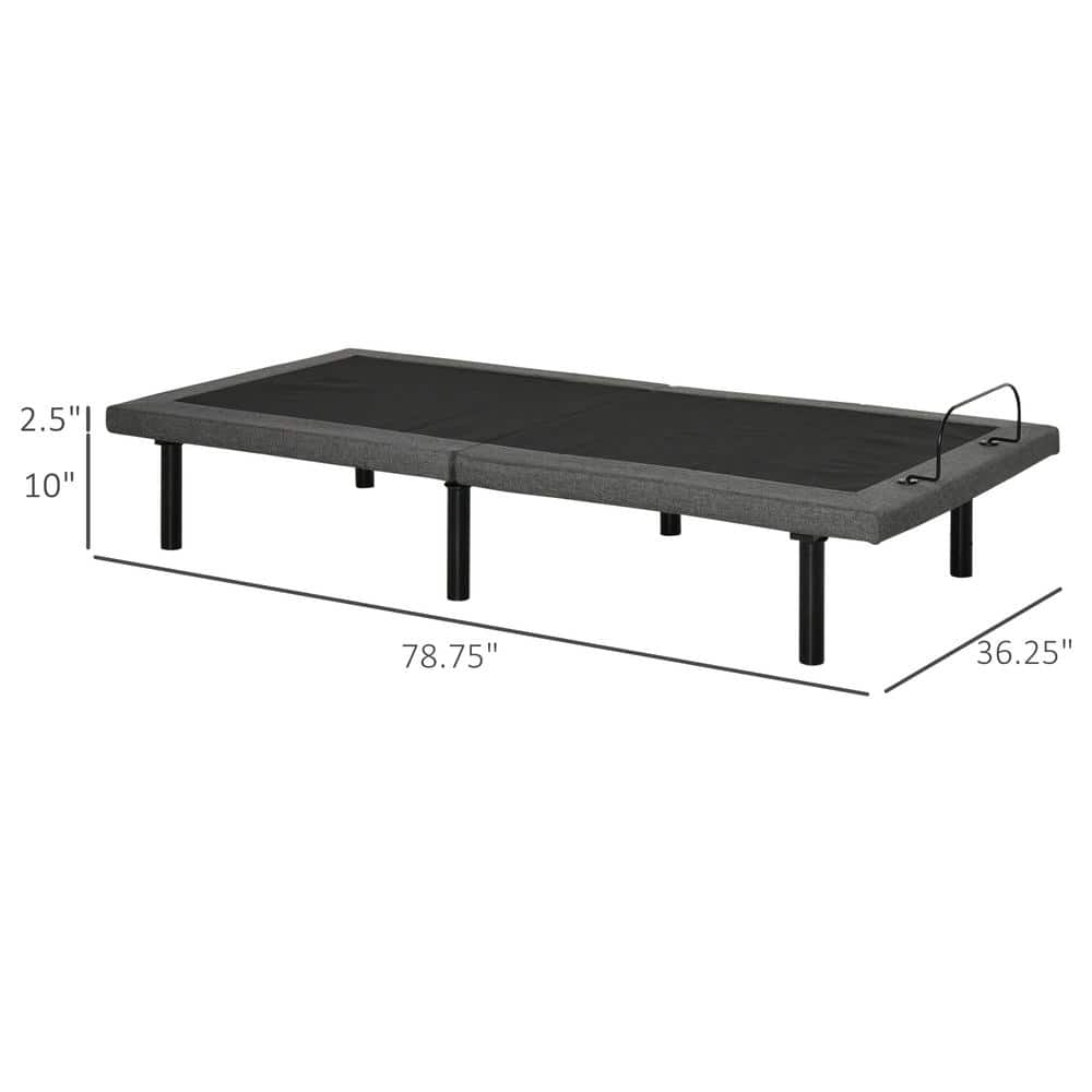 Twin XL Black Adjustable Metal Bed Frame with Upholstered Headboard