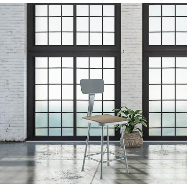 NPS 24 in. Grey Heavy Duty Square Seat Steel Stool With Backrest (2 Pack)