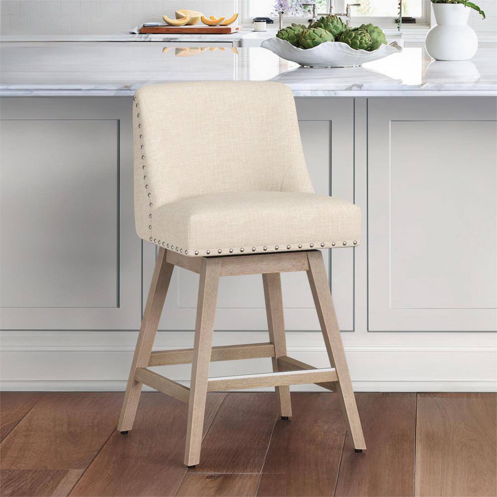 cozyman Hampton 26 in. Solid Wood Beige Swivel Bar Stools with Back