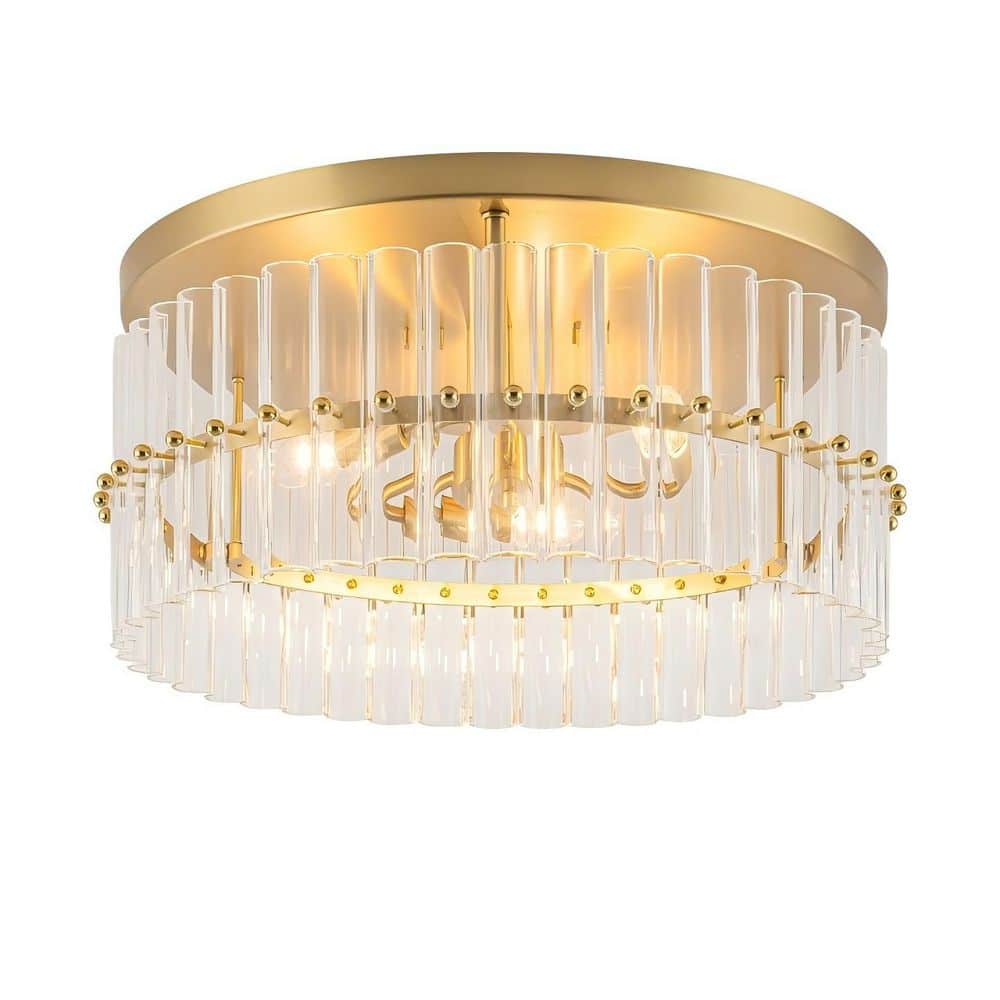 Leon 18 in. 3-Light Modern Round Brushed Gold Clear Glass Flush Mount Ceiling Light for Hallway, Foyer price history on PriceWatchPro