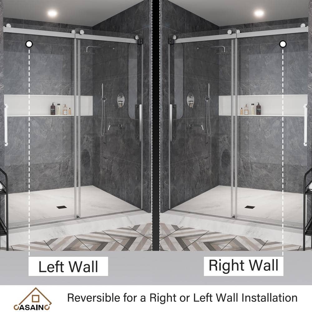 60" x 76" Frameless Brushed Nickel Double Sliding Shower Door