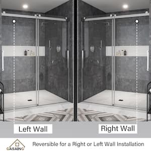 56-60 in. W x 76 in. H Double Sliding Frameless Shower Door in Brushed Nickel Finish with Clear Glass