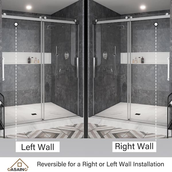 56-60 in. W x 76 in. H Double Sliding Frameless Shower Door in Brushed Nickel Finish with Clear Glass