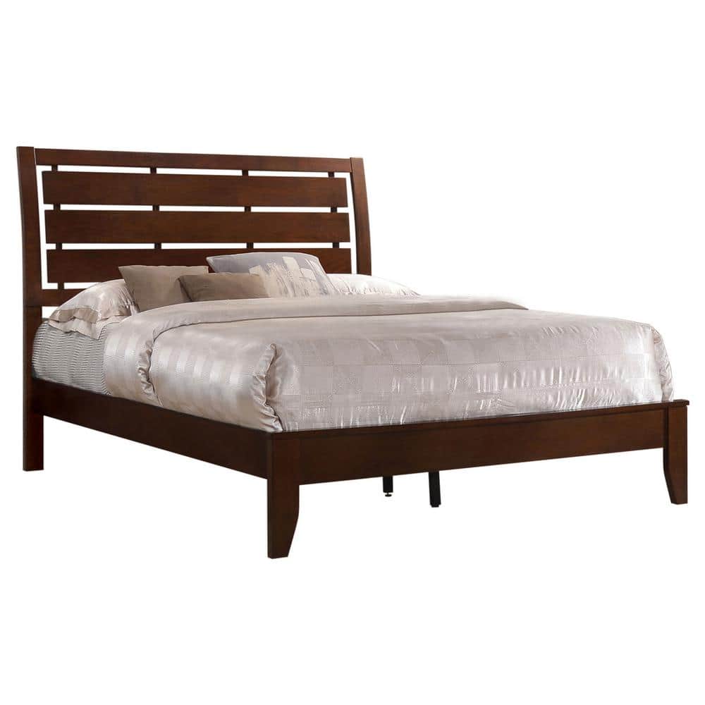 King Merlot Wood Frame Upholstered Bed with Slatted Headboard