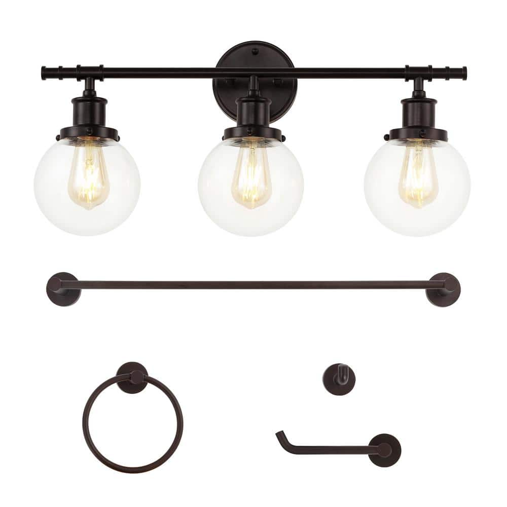 Hugo 24.5 in. 3-Light Farmhouse Classic Vanity Light with Bathroom Hardware Accessory Set, Oil Rubbed Bronze (5-Piece) price history on PriceWatchPro