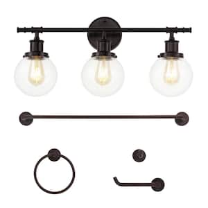 Hugo 24.5 in. 3-Light Farmhouse Classic Vanity Light with Bathroom Hardware Accessory Set, Oil Rubbed Bronze (5-Piece)