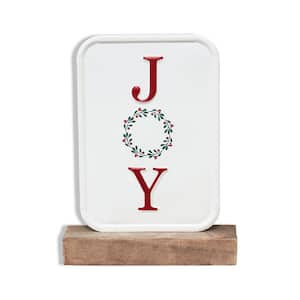 7.8 7 5 in. Joy Christmas Metal Tabletop Sign with Solid Wood Stand