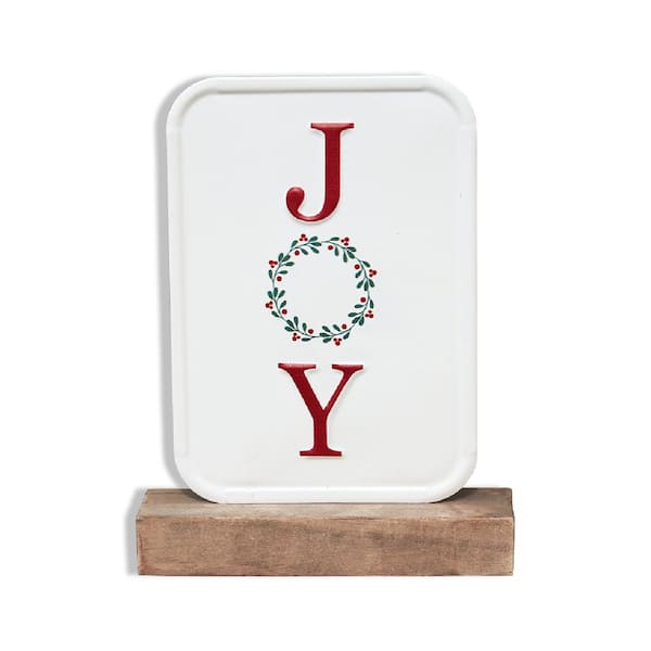 PARISLOFT 7.8 7 5 in. Joy Christmas Metal Tabletop Sign with Solid Wood ...