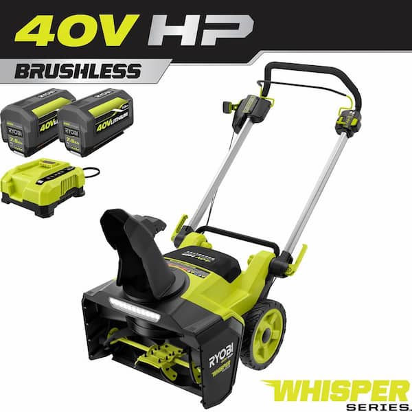 RYOBI 40V HP Brushless 21 in. Whisper Series Single-Stage Cordless Electric Snow Blower with (2) 7.5 Ah Batteries and Charger