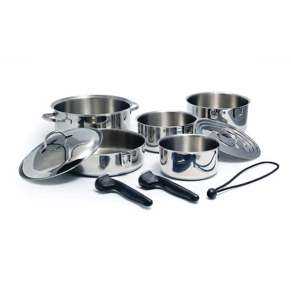 Camco 7 Piece Stainless Steel Cookware Nesting Pots And Pans Set W
