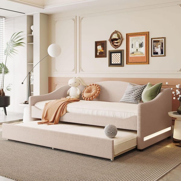 Beige Twin Size Daybed with Light and Trundle