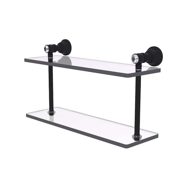 Allied Brass Carolina Crystal 16 in. x 9.2 in. H x 5.6 in. D Brass Rectangular 2-Tiered Glass Shelf in Matte Black