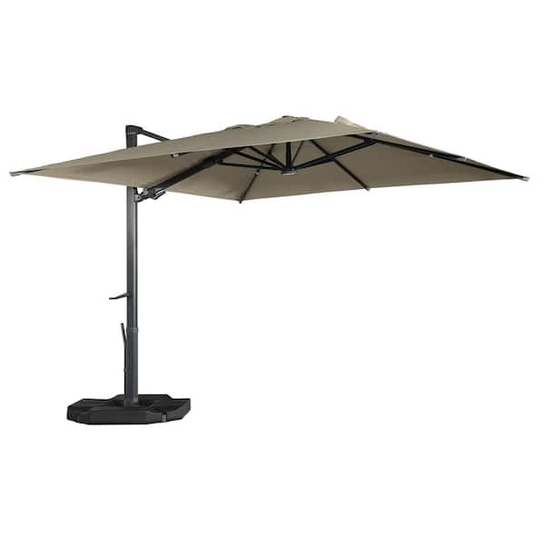 Boyel Living 10 x 10 ft. 360° Rotation Square Cantilever Umbrella with Base and LED Light in Taupe