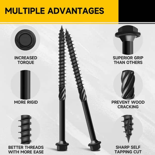 100-Pcs #14 x 6 in Black Hex Flat Head Wood Deck Screws
