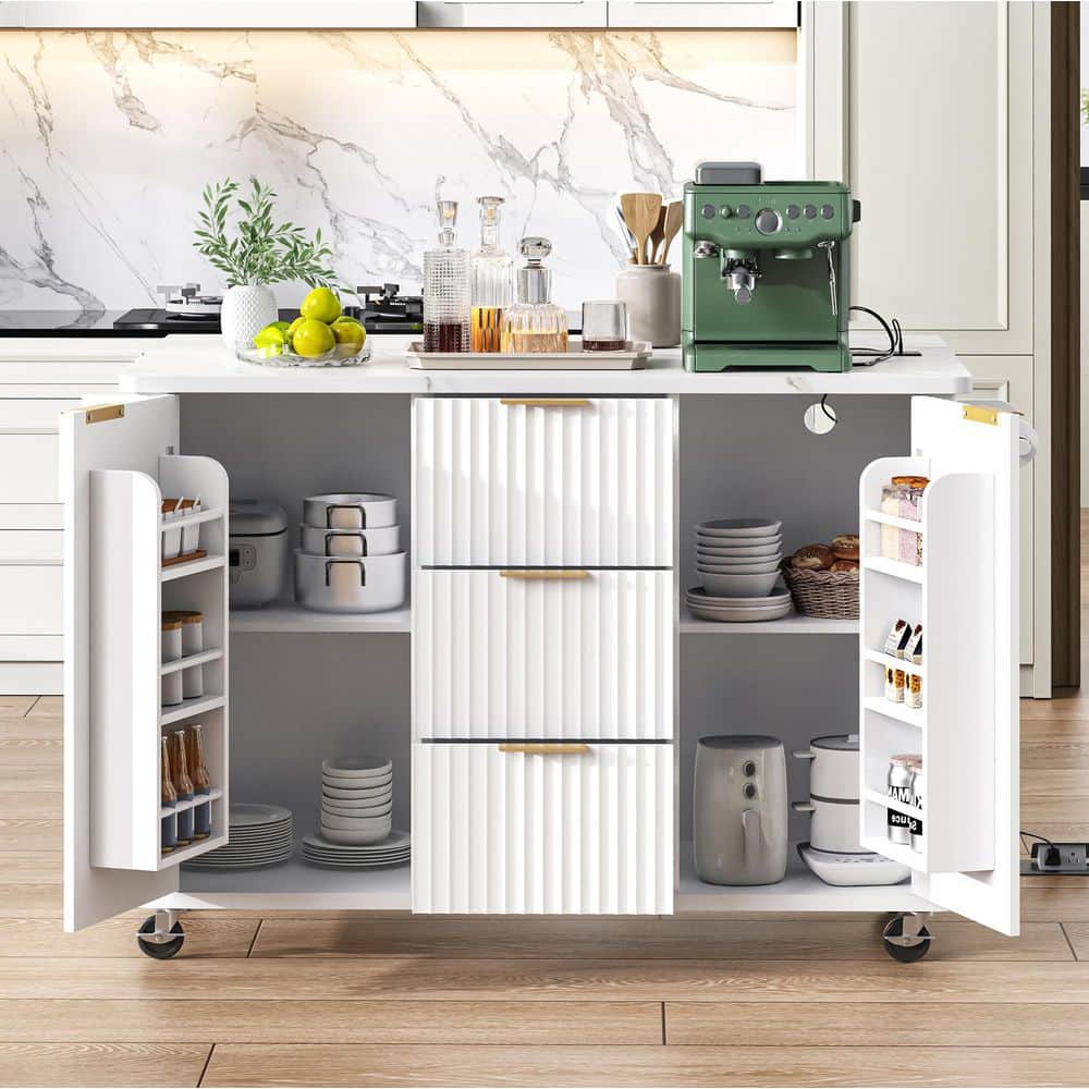 Fluted White Faux Marble Top 55.5 in....