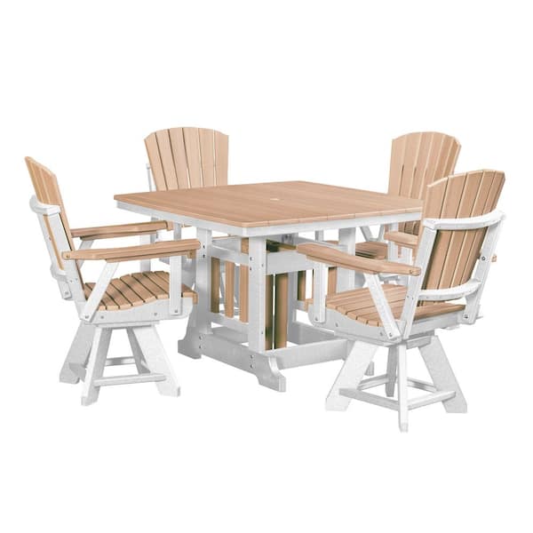 Adirondack Series White 5-Piece High Density Poly Ethylene Plastic Square Dining Height Outdoor Dining Set
