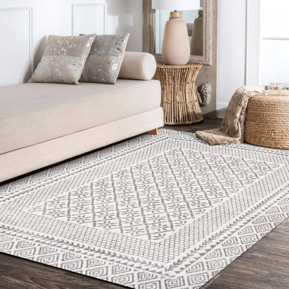 Athens Geometric Boho 5x8 Gray Synthetic Area Rug