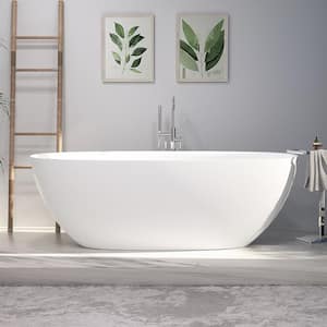 65 in. Solid Surface Stone Resin Flatbottom Thin Edge Bathtub in Matte White