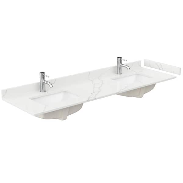 Wyndham Collection 72 in. W x 22 in. D Quartz White Rectangular Double Sink Bathroom Vanity Top in Giotto