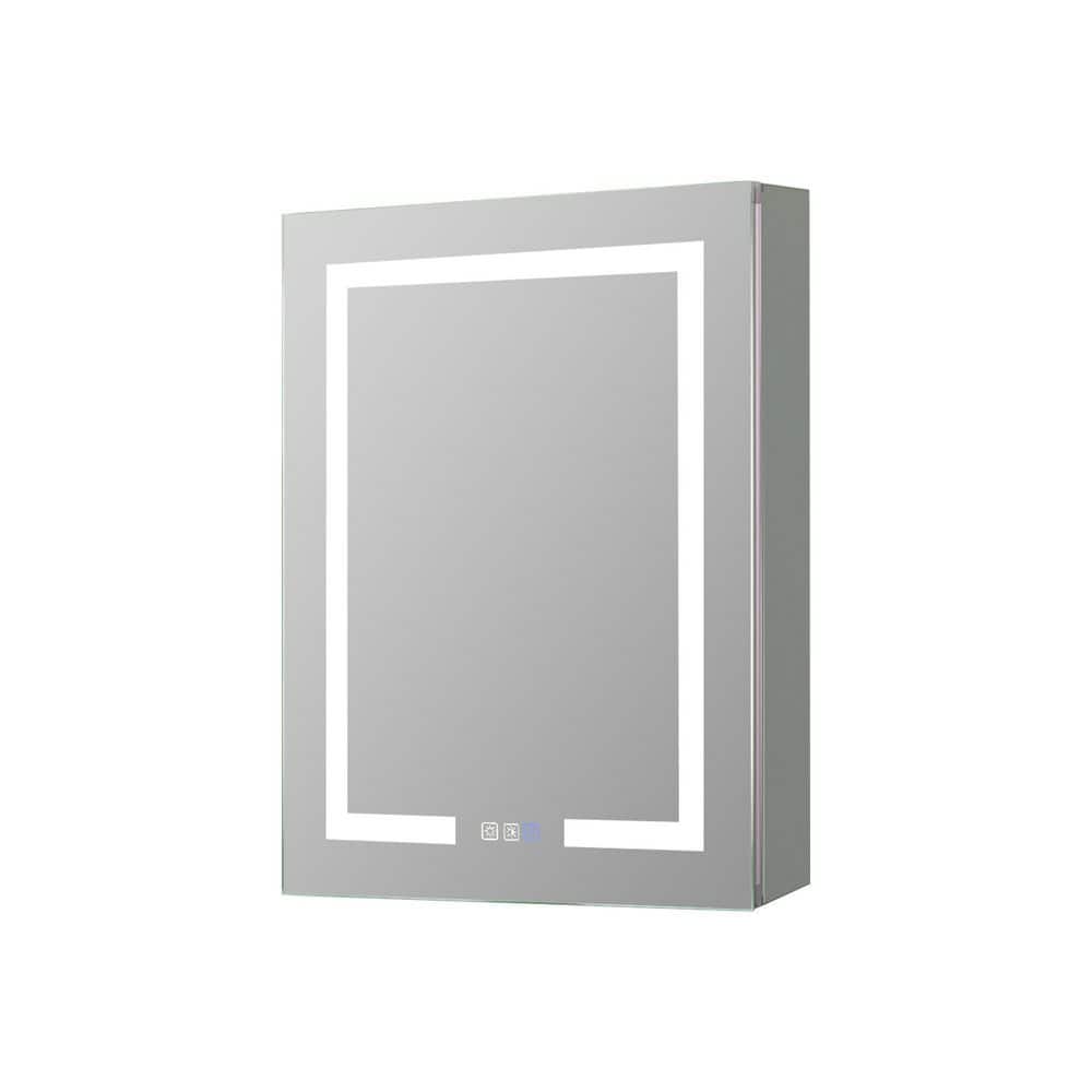 20 in. W x 26 in. H Silver Recessed Mount LED Defogging Medicine Cabinet with Mirror (Right Open Door)