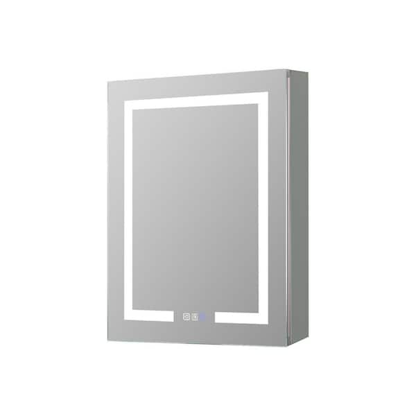 Unbranded 20 in. W x 26 in. H Silver Recessed Mount LED Defogging Medicine Cabinet with Mirror (Right Open Door)