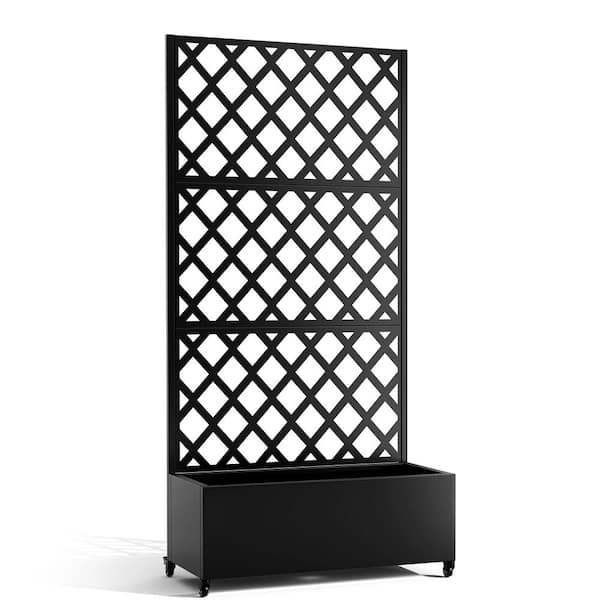 TUYOHW 73 in. x 35 in. Raised Garden Bed with Trellis, Metal Planter Box Drainage Holes, Outdoor Planter Box on Wheels, Black