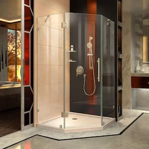 Prism Lux 36 in. x 36 in. x 74.75 in. Frameless Hinged Shower Enclosure in Brushed Nickel with Shower Base