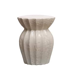 19.75 in. Glossy White Ceramic Sculpted Stool with Stoneware Seat