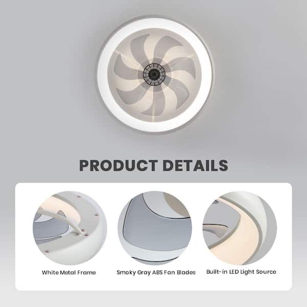 20 in. LED Indoor White Bladeless App Control Low Profile Ceiling Fan with Light Semi Flush Mount Bedroom Lighting
